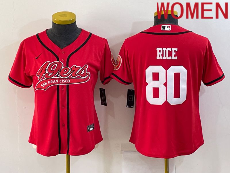 Women San Francisco 49ers 80 Rice Red 2022 Nike Co branded NFL Jerseys